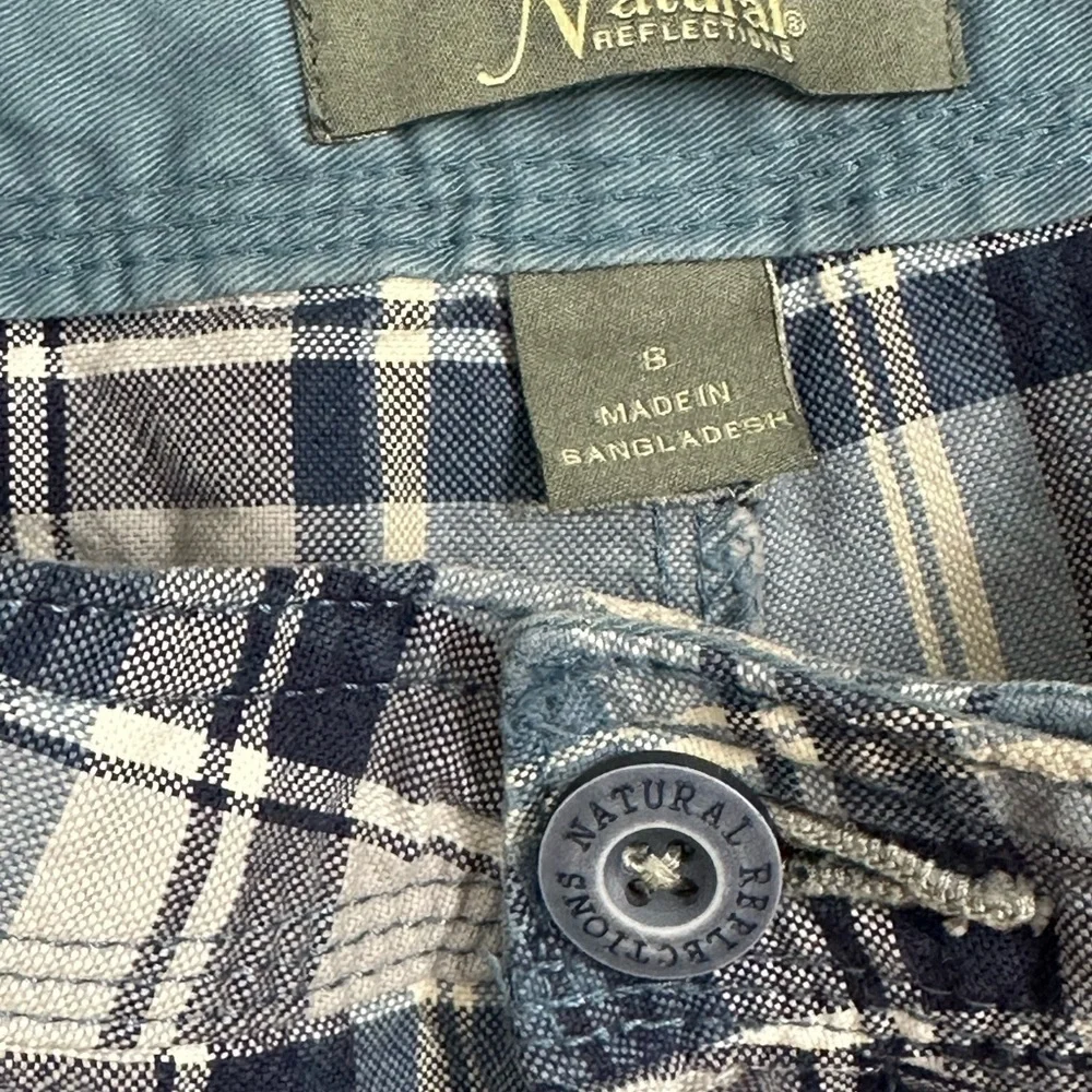 Women’s Natural Relflections 8 Medium Shorts Plaid Blue Chino Khakis 4 Pockets - Picture 7 of 8